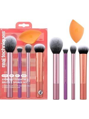 Nacario Real Technıques Everyday Essentials Makyaj Fırçası, Yüz Için Komple Set (Yüz Süngeri, Yüz, Ruj, Ayarlama ve Delüks Göz Farı Fırçası)