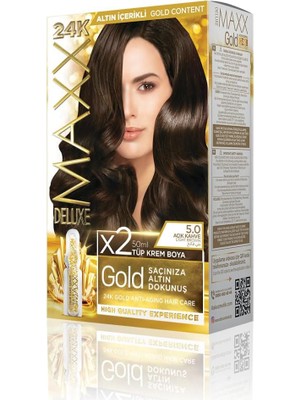 Nacario Maxx Deluxe Gold Serisi 24K Altın Parçacıklı Serum ile 1 Kutu 2 x 50 ml ve Geliştiriciler Saç Boyası (Açık Kahve 5.0)