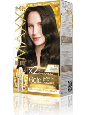 Nacario Maxx Deluxe Gold Serisi 24K Altın Parçacıklı Serum ile 1 Kutu 2 x 50 ml ve Geliştiriciler Saç Boyası (Yoğun Küllü Koyu Kumral 6.11)