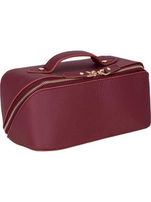 Nacario Ella Terra Burgundy Bordo Deri Makyaj Çantası