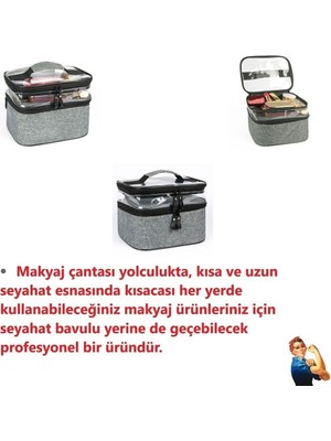 Nacario Ankaflex Makyaj Çantası Çift Bölmeli Şeffaf Çok Amaçlı Su Geçirmez Derin Hazneli Geniş Hacimli Profesyonel 3838000002