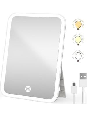 Nacario 360° Dönen LED Makyaj Aynası Şarj Edilebilir Seyahat Makyaj Aynası Işıkları Kısılabilir 3 Renkli LED ve Parlaklık Masa Için Taşınabilir Ayna Işıklı Kompakt Seyahat Aynası Dokunmatik Ekranlı
