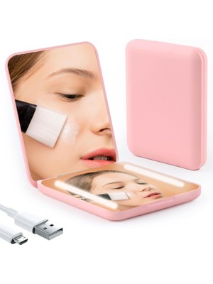 Nacario Ehbelıf Işıklı Kompakt Seyahat Aynası, Şarj Edilebilir 1x/2x Seyahat Büyüteç Aynası, Cep Aynası Katlanabilir, Mini Seyahat Makyaj Aynası, Kadınlar Için Küçük Işıklı Taşınabilir Ayna