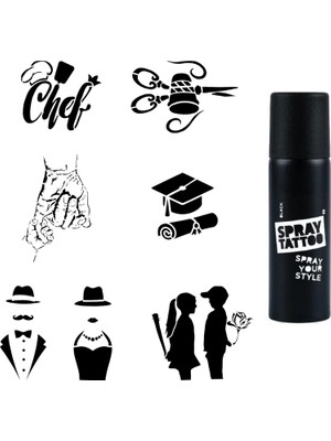 Nacario Sanatsal Modeller Spray Tattoo Geçici Dövme Seti Dark Siyah Sprey
