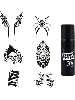 Nacario Hırçın Tasarımlar Spray Tattoo Geçici Dövme Yapma Seti Dark Siyah