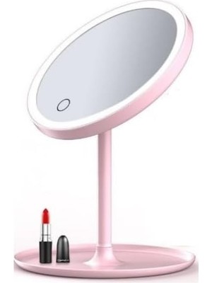 Nacario LED Işıklı Dokunmatik Makyaj Aynası, Pembe, 3 Kademeli Işık Ayarlı, USB Şarjlı, 17.5X27 cm