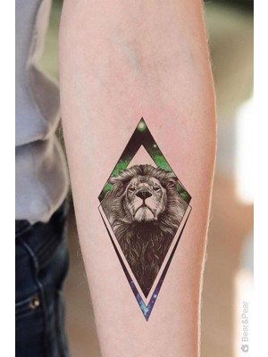 Nacario Bearpear Neon Aslan Geçici Dövme Neon Lion Tattoo
