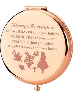 Nacario Keychın Alice Hayranları Cep Aynası Alice Masalları Hediye Always Remember You Are Braver Stronger Smarter Than You Think Kompakt Makyaj Aynası Kadınlar Kızlar Gençler Için (Alice Mirror-Rg)