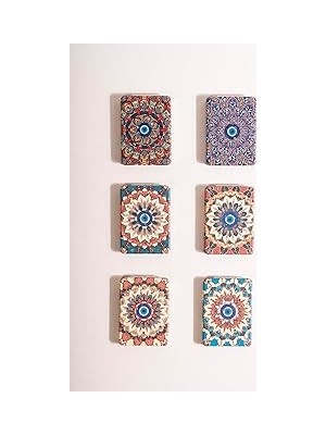 Nacario Otantik Mandala Tasarımlı Nazar Boncuklu Büyüteçli Kozmetik Dikdörtgen Cep Çanta Aynası Kapaklı El Makyaj Aynası
