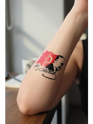 Nacario Kemal Atatürk Imzası Geçici Dövme Atatürk Silüeti ve Türk Bayrağı Dövmesi Unisex