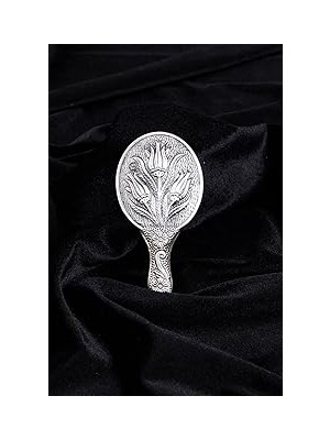Nacario Turan Design. Lale Motifli Mini Boy Gümüş El Aynası