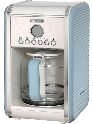 Nacario Ariete Vintage Filtre Kahve Makinesi Mavi 1342/05-2 Litre Temperli Cam Sürahi, 12 Fincan Kapasite, 960 Watt, Amerikan Kahve Makinesi, LCD Ekran ve Zamanlayıcı