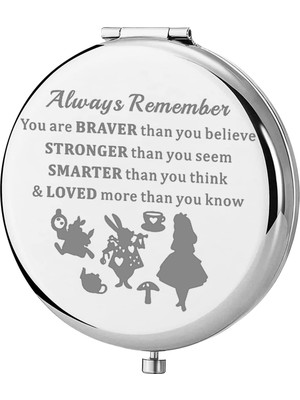 Nacario Keychın Alice Hayranları Cep Aynası Alice Masalları Hediye Always Remember You Are Braver Stronger Smarter Than You Think Kompakt Makyaj Aynası Kadınlar Kızlar Gençler Için (Alice Ayna)