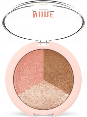 Nacario Golden Rose Nude Look Baked Trio Face Powder - Fırınlanmış 3'lü Allık, Bronzer ve Aydınlatıcı Paleti