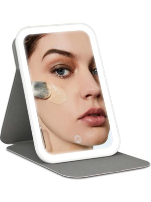 Nacario Işıklı Makyaj Aynası, LED Işıklı, Taşınabilir Seyahat Kompakt Aynası, 3 Ayarlanabilir Işık Ayarı Ile, Kısılabilir Dokunmatik Ekran, USB Şarj Edilebilir, Pu Kılıflı (Pembe)