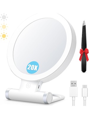 Nacario Mıyadıva 20X Işıklı Büyüteçli Ayna, Seyahat Büyüteç Aynası, Işıklı 1X/20X Makyaj Aynası, Ayarlanabilir Saplı Seyahat Makyaj Aynası, Kaşları Koparmak Için Dokunmatik Anahtar Işıklı Ayna