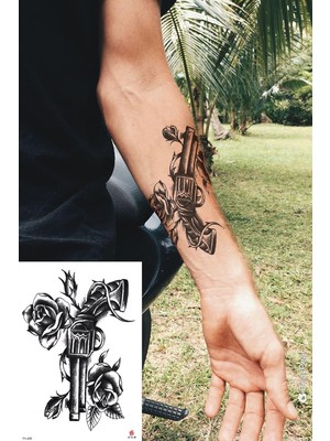 Nacario Bearpear Silah ve Gül Geçici Dövme 15X21 cm Tattoo