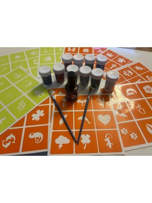 Nacario Simli Dövme Glitter Tattoo Kit 10 Tüp Sim 100 Şablon Hediyeli Mega Paket