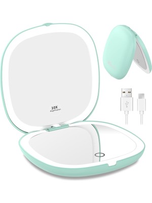 Nacario Wobsion Işıklı Seyahat Aynası, Şarj Edilebilir 1X/10X Kompakt Büyüteçli Ayna, Kısılabilir Cep Aynası, Işıklı El Tipi 2 Taraflı Ayna, 4 Inç Seyahat Boyutu, El Çantası, Çanta, Hediye, Cam Göbeği Için