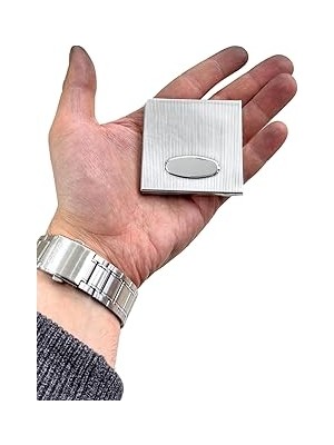 Nacario Çizgi Desenli Ortası Oval Kare Gümüş El Aynası Os Silver 1