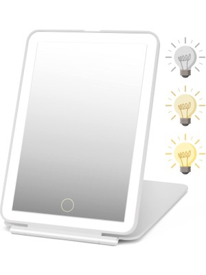 Nacario Dencert Şarj Edilebilir Seyahat Makyaj Aynası 72 LED Işıklı Makyaj Aynası Seyahat Aynası Kompakt Ince LED Makyaj Aynası Işıklı Makyaj Aynası 3 Aydınlatma Modlu Kısılabilir Dokunmatik Ekran (Beyaz)