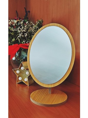 Nacario Gaman Ayn-9 Yeni Nesil Masaüstü Ahşap Ayna - Ahşap Makyaj Aynası Oval Şık Tasarımlı Make Up Mirror