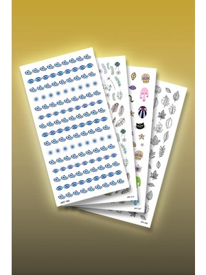 Nacario Artikel 4'lü Tırnak Dövmesi Seti, Tırnak Sticker Seti, Nail Art, Tattoo
