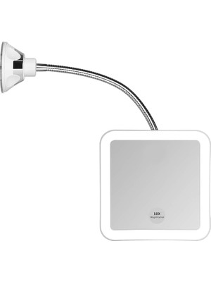 Nacario Jiben Kare Esnek Gooseneck LED Işıklı 10X Büyüteçli Makyaj Aynası, Güç Kilitleme Vantuz, Parlak Dağınık Işık, 360 Derece Döner, Taşınabilir Akülü Seyahat ve Ev Banyo Makyaj Aynası