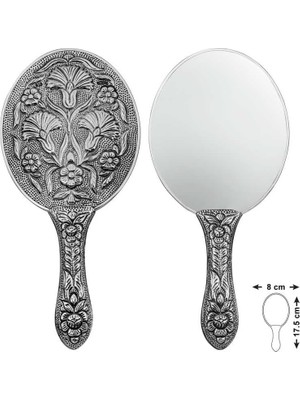 Nacario T8632 925 Ayar Gümüş Karanfil Motifli El Aynası