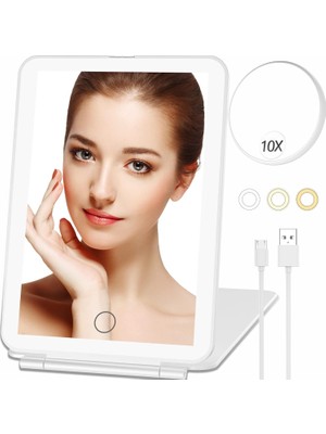 Nacario 80 LED Işıklı Makyaj Aynası, Şarj Edilebilir 2500MAH Piller, Seyahat LED Kompakt Işıklı Ayna, 3 Renkli Işıklar, Kadınlar Için Seyahat Temelleri