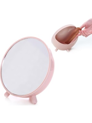 Nacario Masa Üstü Pembe Yuvarlak Plastik Arka Hazneli Masa Makyaj Aynası CIN719PM