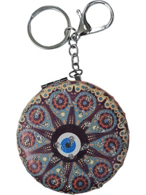 Nacario El Aynası - Anahtarlıklı Otantik Desenli Katlanır Makyaj Aynası - Cep, Çanta Aynası Desen 2