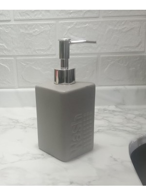 Nacario Seramik Sıvı Sabunluk Gri Modern 7X7X17CM 300ML Banyo Seti