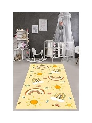 Nacario Pelangi Gökkuşağı Bohem Iskandinav Tarzı Yıkanabilir Kaymaz Taban Leke Tutmaz Çocuk Odası Halısı, Sarı-Turuncu-Bej 180 x 250, 7642010818025005