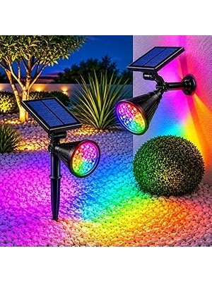 Nacario Forlife 7 Renk Rgb 18 LED Spot Güneş Enerjili Bahçe Aydınlatması, Fotoselli, Aplik, 18W, Su Geçirmez Dış Mekan Solar Lamba, Duvar ve Zemin Montajı (Kırmızı, Yeşil, Mavi, Amber, Mor, Beyaz, Turkuaz)