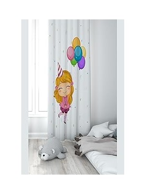 Nacario Pelangi Beyaz Fon Balonları Tutan Mutlu Kız Desenli Dijital Baskı Yıkanabilir Bebek Çocuk Odası Fon Perdesi, Turuncu-Beyaz 140 x 200