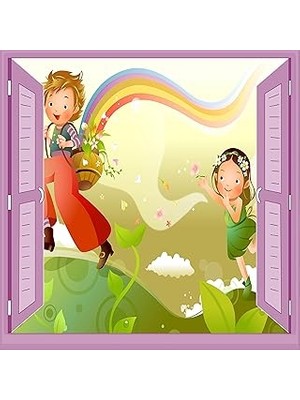 Nacario Çocuk Odası Bebek Odası Pencere Poster Duvar Kağıdı Gök Kuşağı