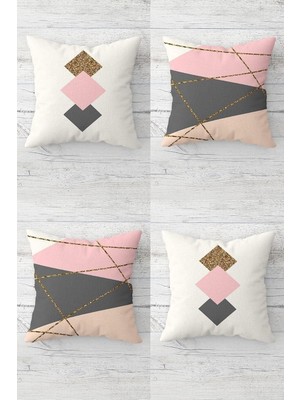 Nacario Pelangi Geometrik Üçgen Desenli Gizli Fermuarlı Kırlent Kılıfı Koltuk Yastık Kılıfı TAKIM(4ADET), Pembe-Gri 45 x 45