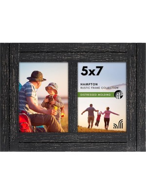Nacario Americanflat 5x7 Çift Resim Çerçevesi Kömür Siyahı - Dokulu Ahşap ve Cilalı Cam - Duvar ve Masa Için Yatay ve Dikey Formatlar, 2 5x7 Açıklık