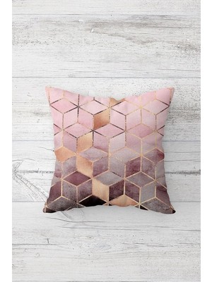 Nacario Pelangi Geometrik Bal Peteği Desenli Çift Taraflı Gizli Fermuarlı Yastık Kılıfı Kırlent Koltuk Yastık Kılıfı, Pudra-Gold 45 x 45