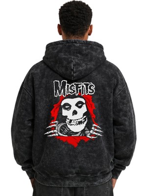 Sevbano Misfits Rock Metal Müzik Grubu Baskılı Unisex Oversize Yıkamalı Premium Hoodie Sweatshirt