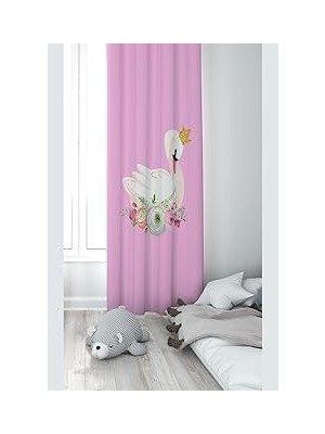 Nacario Pelangi Pembe Kuğu Desenli Dijital Baskı Yıkanabilir Bebek Çocuk Odası Fon Perdesi, Açık Pembe-Beyaz 70 x 200
