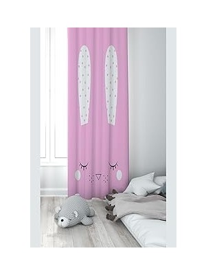 Nacario Pelangi Pembe Tavşan Desenli Dijital Baskı Yıkanabilir Bebek Çocuk Odası Fon Perdesi, Şeker Pembe-Beyaz 70 x 270