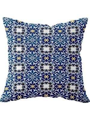 Nacario Pelangi Mavi Mozaik Geometrik Desen Çift Taraflı Gizli Fermuarlı Yastık Kılıfı Kırlent Koltuk Yastık Kılıfı, Mavi-Beyaz 43 x 43