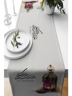 Nacario Pelangi Eid Mubarek Beyaz Zemin Dekoratif Leke Tutmaz Kumaş Salon Mutfak Masa Değişik Ranır Modelleri Runner, Beyaz 40 x 140