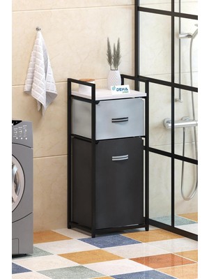 Nacario DH11 Raflı Çamaşır Sepeti Banyo Dolabı Kirli Sepetli Banyo Düzenleyici Çamaşırlık Beyaz