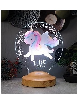 Nacario Unicorn Renkli Tek Boynuzlu At Isimli Kız Çocuk Odası Hediyesi LED Lamba, Unicorn Doğum Günü Parti Hediyesi