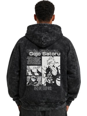 Sevbano Gojo Satoru Jujutsu Kaisen Anime Baskılı Unisex Oversize Yıkamalı Premium Hoodie Sweatshirt
