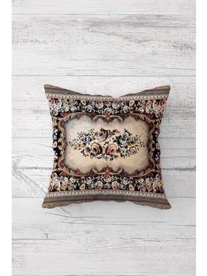 Nacario Pelangi Vintage Gül Desenli Çift Tarafı Baskılı Gizli Fermuarlı Yastık Kılıfı Kırlent Koltuk Yastık Kılıfı, Kahve-Krem 45 x 45, 24691221545451