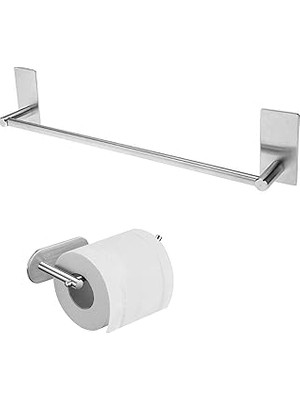 Nacario Deltahome Paslanmaz Çelik 40CM Havluluk ve Tuvalet Kağıtlığı Set Hamburg - Kendinden Yapışkanlı